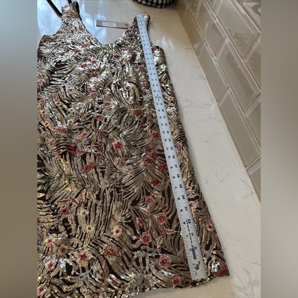 NWT Carla Conti Evening Party Dress Embroidered Flowers Brown Size Made In Italy - Picture 8 of 10